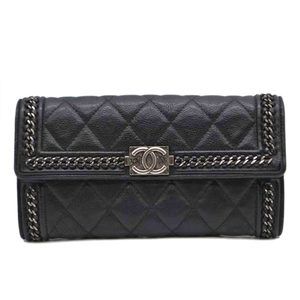 Chanel Boy Chanel Chain Around Long Wallet Black